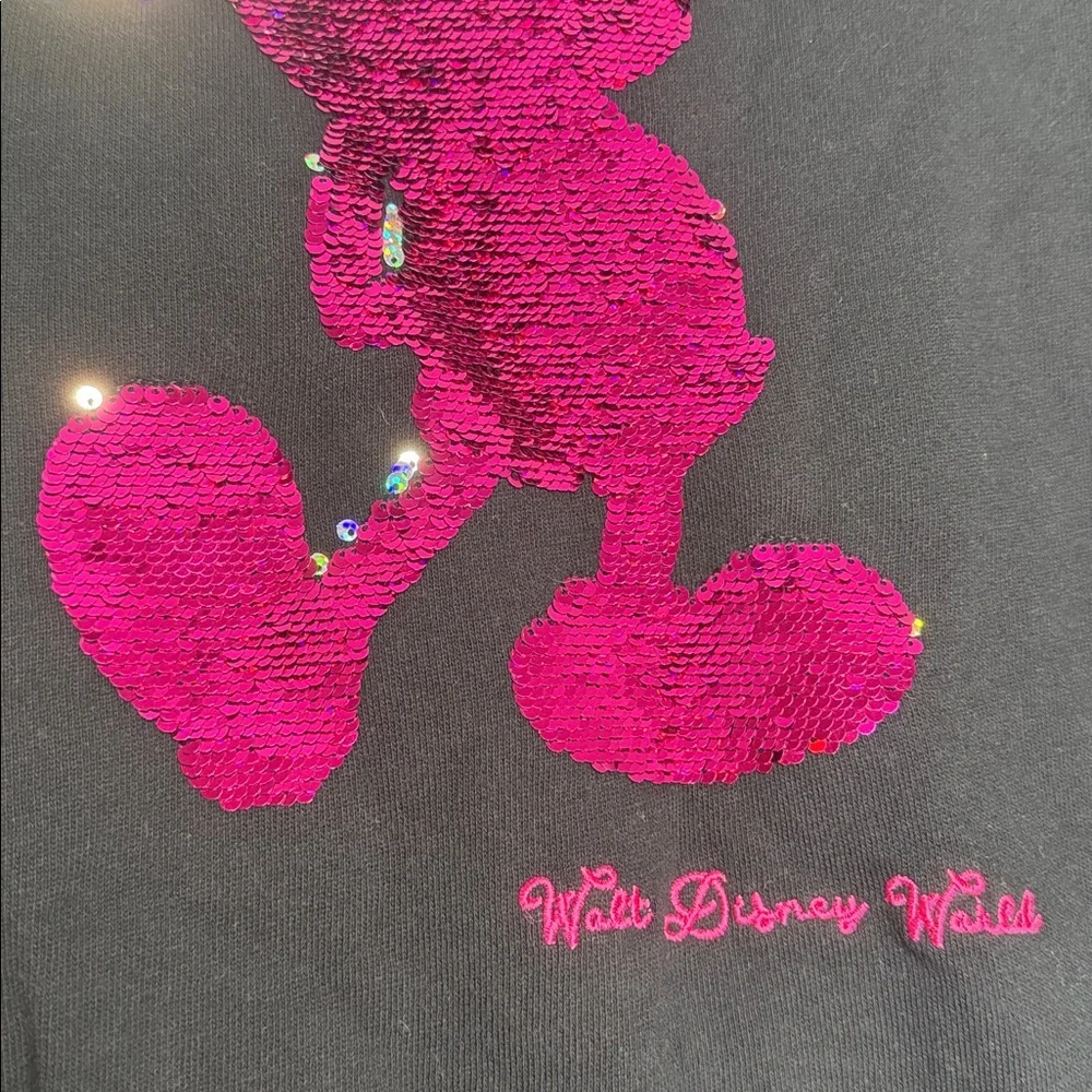Disney World Mickey Mouse Reversible Sequin Sweatshirt small pink black - Picture 5 of 7
